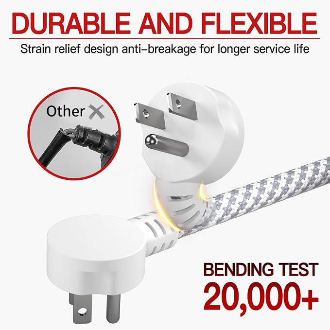 16/3 Flat Plug Braided Extension Cord 3 FT, Indoor 3 Prong Grounded Low Profile - Image 4