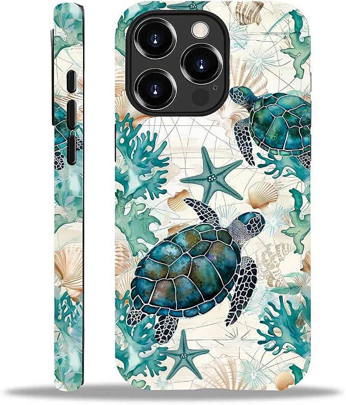 for iPhone 14 Pro Case, HH2 Ocean Sea Turtle Nautical Map Hybrid 2 Layer Hard by Unknown