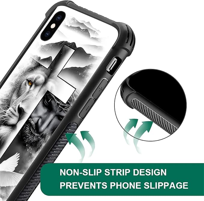 for iPhone X/Xs Case, Lion Cross Jesus Christ Dove Pattern Made of Soft - Image 2