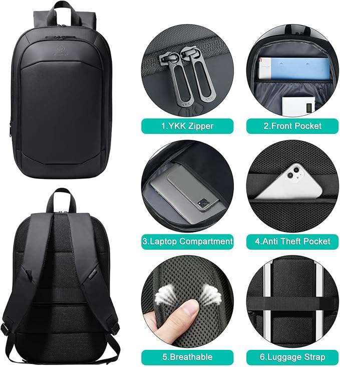hk Business Backpack for Men 15.6 Inch, Slim & Expandable Waterproof Travel - Image 6