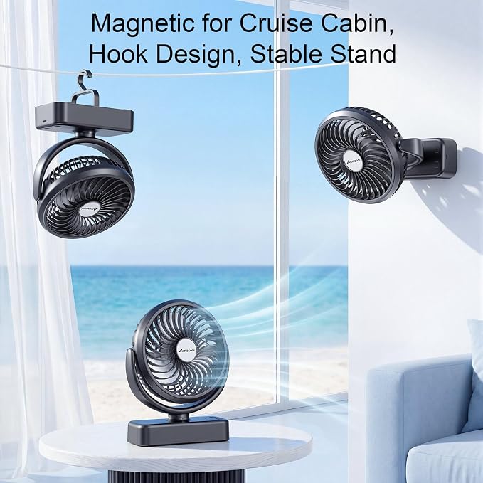 10000mAh Magnetic Cruise Golf Cart Fan, Camping Fans - Image 2