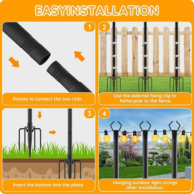 AHRLHR 6 Pack String Light Poles, Outdoor String Light Pole 10 ft Forked Metal - Image 7