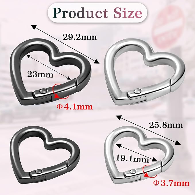 4pcs Heart Carabiner Keychain Clip, Metal Spring Heart Rings Hook Key Ring - Image 2