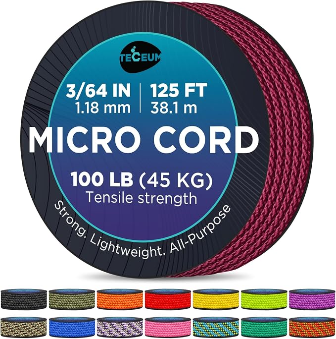 TECEUM Micro Paracord – 1.18 mm X 125 ft – Micro Utility Cord – Thin Braided by TECEUM
