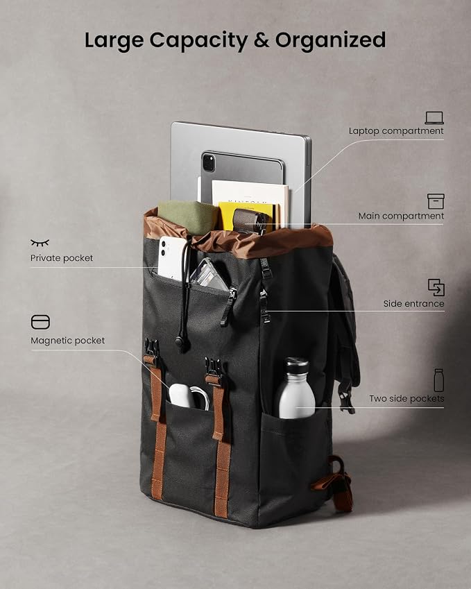 tomtoc Flap Laptop Backpack, Lightweight, Water-Resistant Casual Daypack - Image 3