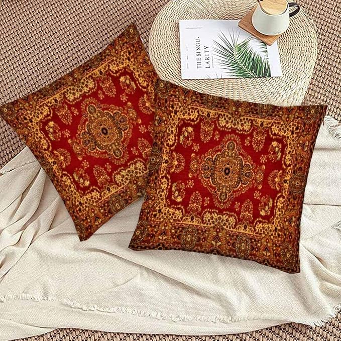 Red Oriental Persias Couch Pillow Covers 18 X 18 Boho Set of 2 Pillowcases - Image 3