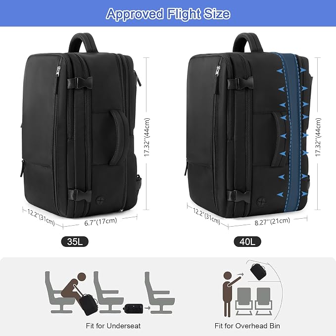 Sinaliy Large Travel Backpack for Women Men, Expandable 40L Carry On Backpack - Image 2