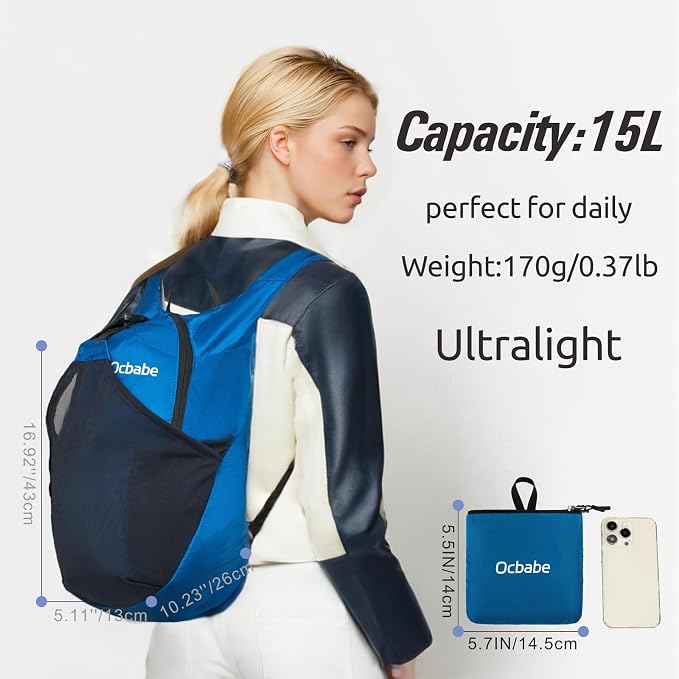 Ultra Lightweight Foldable Backpack, Water Resistant Small Packable Hiking - Image 2