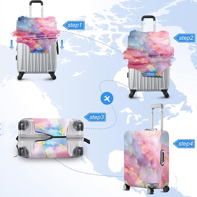 ANNA QUEEN Pink Marble Travel Luggage Cover -Stretchable Airplane Suitcase - Image 6