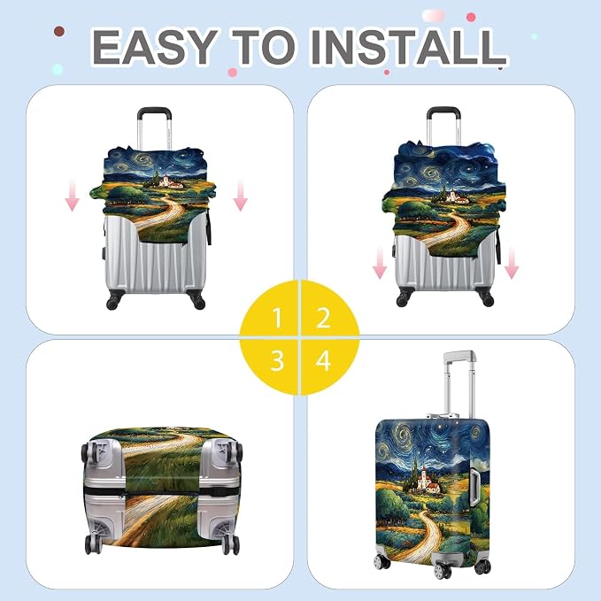 ANNA QUEEN Starry Night Landscape Luggage Cover, Artistic Oil Painting Style - Image 5