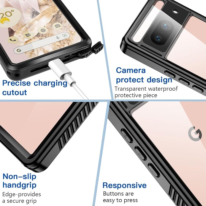 AICase for Google Pixel 8 Case Waterproof Clear Built-in Screen Protector - Image 3