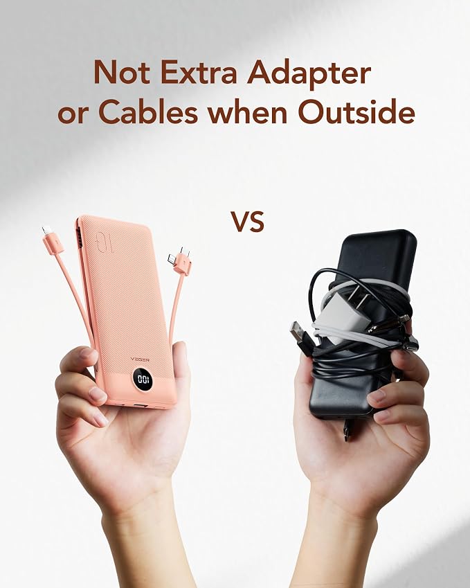 VEGER Portable Charger with Built-in AC Plug and Cables, All in One 10000mAh - Image 10
