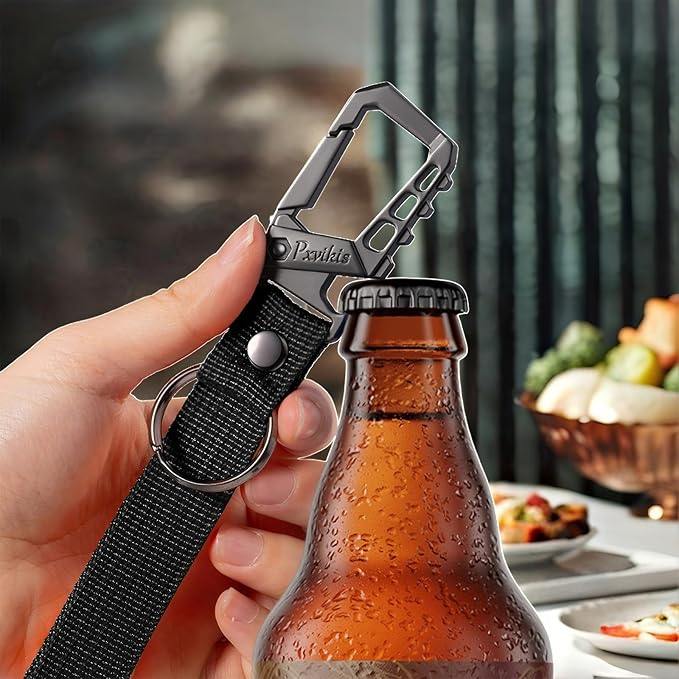 Metal heavy duty key chain carabiner clip bottle opener wrist lanyard ring car - Image 3