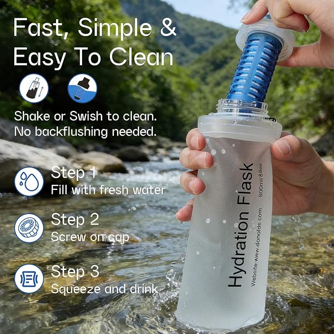 GUYI 500ml Collapsible Water Filter Bottle, Removes Impurities, BPA Free - Image 4