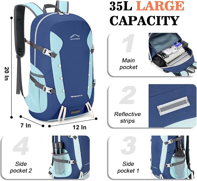 BAGPARKK Hiking Backpack, Large 35L Travel Backpacks - Image 3