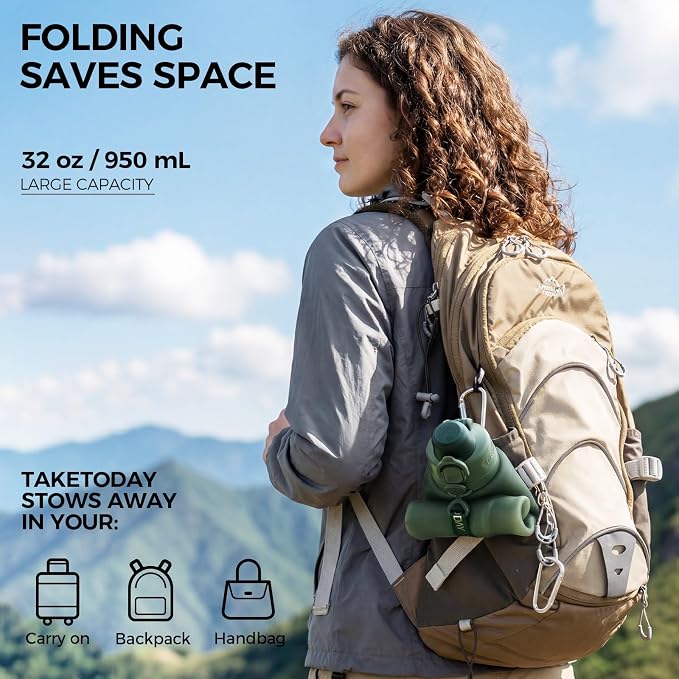 TakeToday Collapsible Water Bottles 32oz, Foldable Travel Bottle, TSA-Approved - Image 3