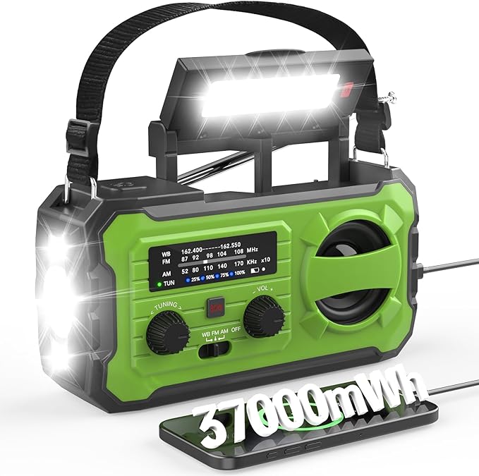 NITIGO Emergency Weather Radio 37000mWh Solar Hank Crank Radio USB Charged by Nitigo