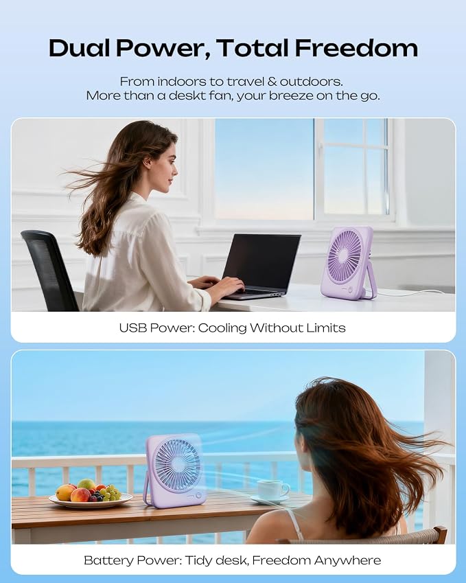 Otlonpe Personal Portable Desk Fan, 4000mAh Small Rechargeable Portable Fan - Image 2
