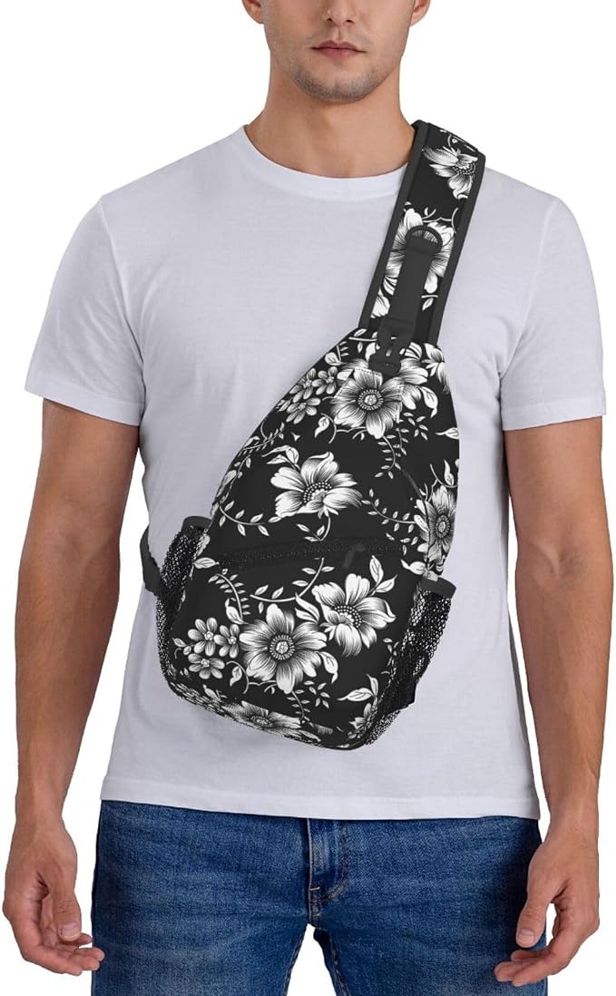 Black White Flowers Crossbody Sling Bag - Image 6