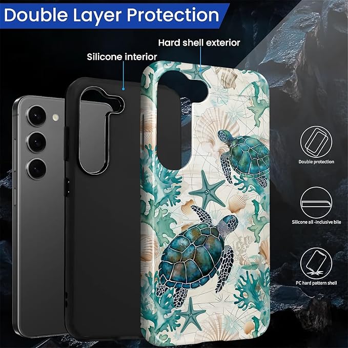 for Samsung Galaxy S23 Plus Case, HL2 Ocean Sea Turtle Nautical Map Hybrid 2 - Image 2