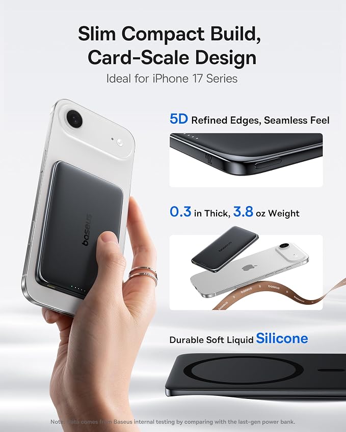 Baseus Picogo Power Bank, 0.3" Ultra Slim 5000mAh MagSafe Battery Pack - Image 2