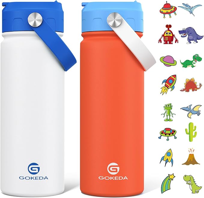 GoKEDA 18oz Kids Water Bottle, 2 Pack Insulated Bottles by Unknown