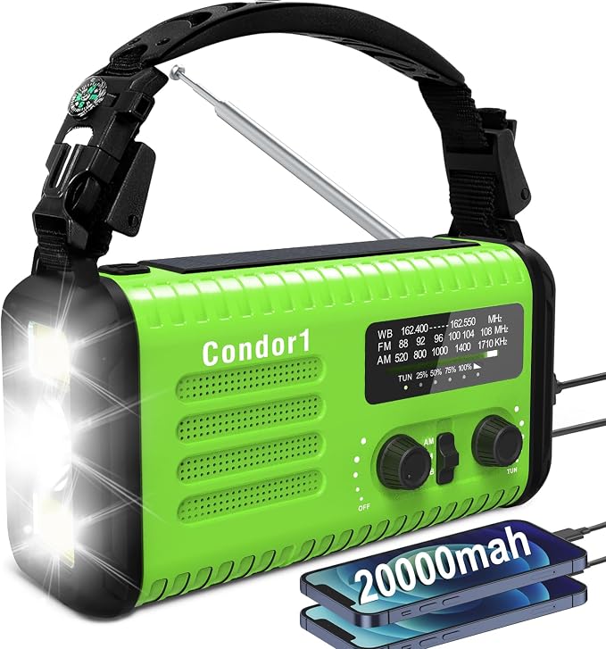 20000mAh Solar Hand Crank Emergency Radio, NOAA Portable Emergency AM/FM Radio by Accinouter