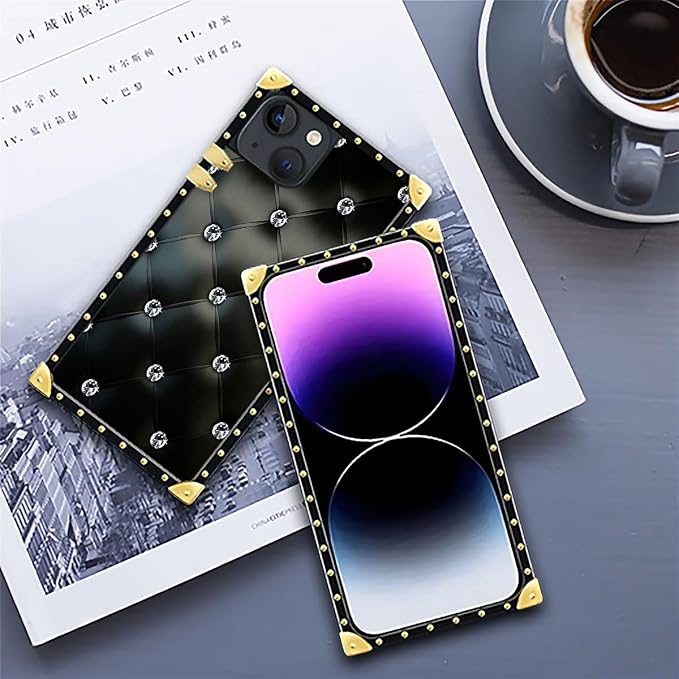 Compatible with iPhone 14 Case, Shiny Black Sofa Crystal Luxury Golden - Image 6