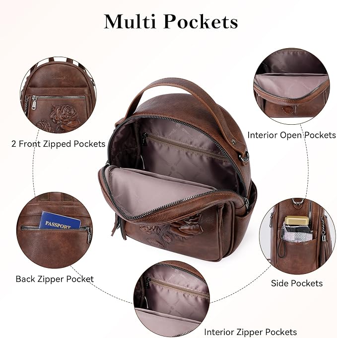 Mini Backpack Purse for Women, Embossed Leather Small Backpack Fashion Travel - Image 5