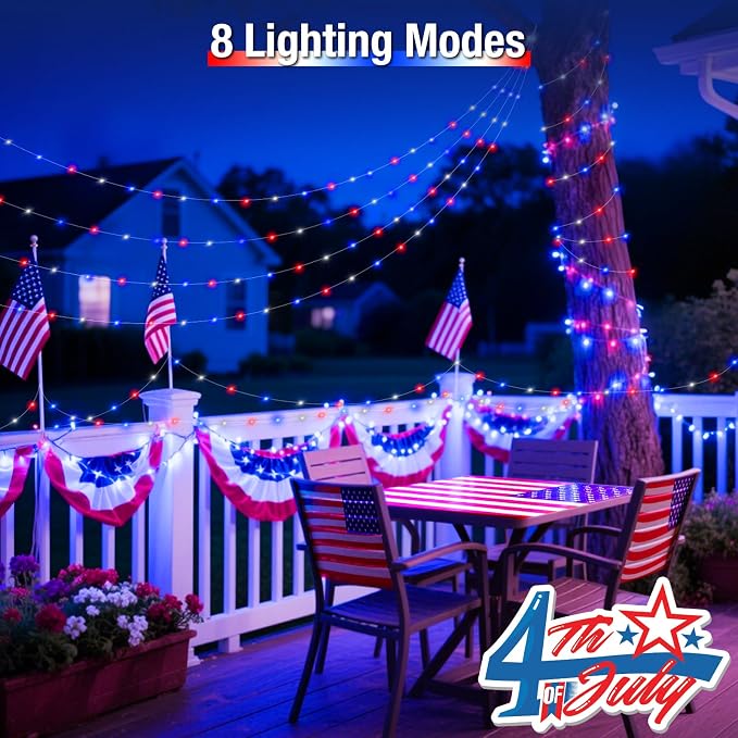 btfarm 4 Pack Red White and Blue Solar Fairy Lights, 4th of July Solar String - Image 5