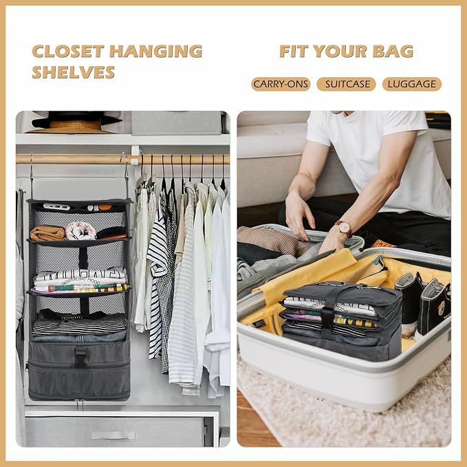 Surblue Hanging Closet Storage Bag Collapsible 3-Shelf Washable Oxford Fabric - Image 2
