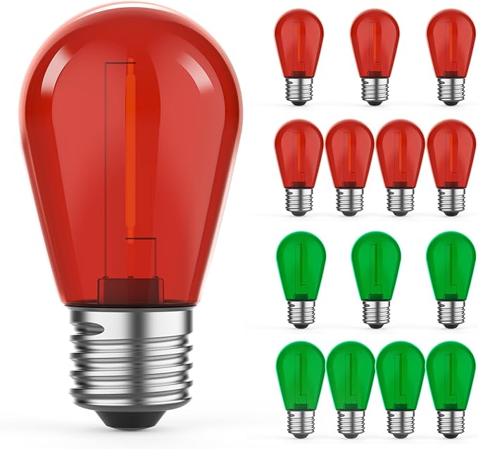 GvvooHome 15 Pack S14 Colored LED String Light Bulbs, 1W Plastic Shatterproof by GvvooHome