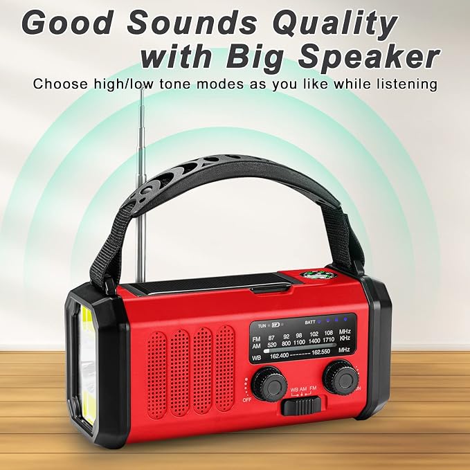 Leaton Weather Radio, Emergency Crank Radio AM/FM/NOAA Solar/Hand Crank/USB - Image 2