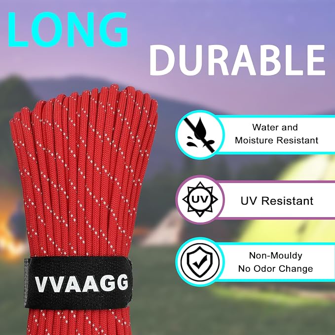 VVAAGG Reflective Paracord Rope 100FT, 7 Strand Nylon para Cord Lanyard Utility - Image 3