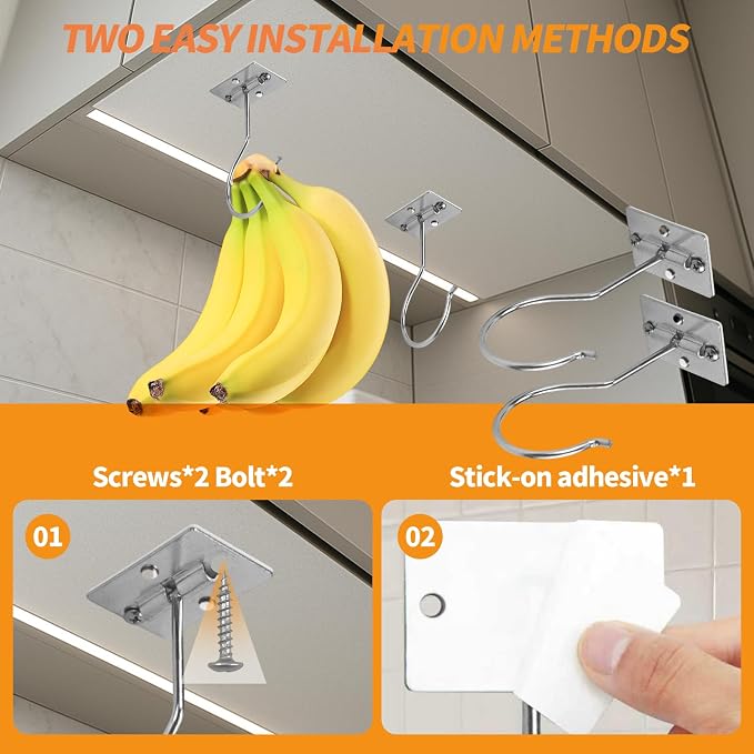 2PCS Banana Hook Under Cabinet, Adhesive Bananas Hanger - Image 3