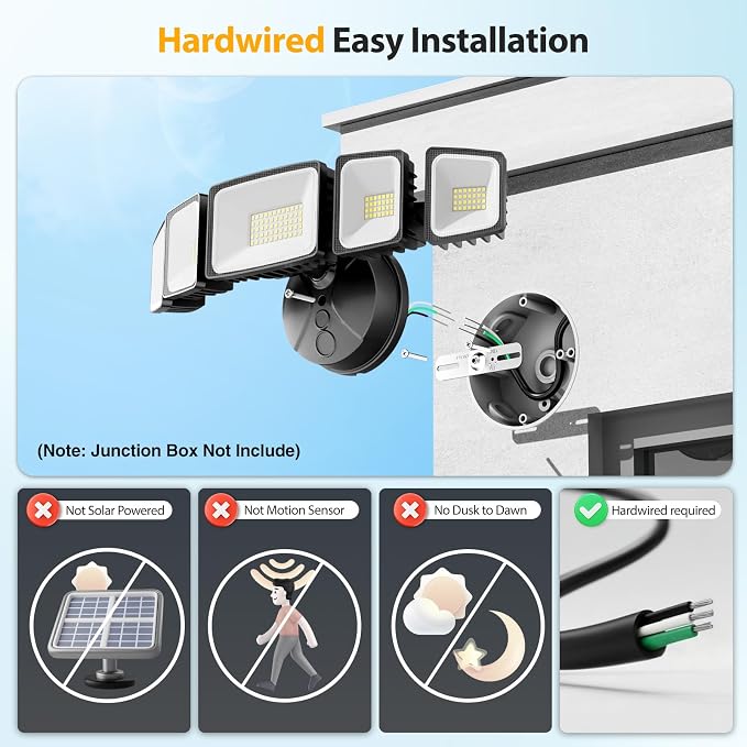 Onforu 150W LED Flood Lights Outdoor, 15000LM Brightness Security Light Switch - Image 2