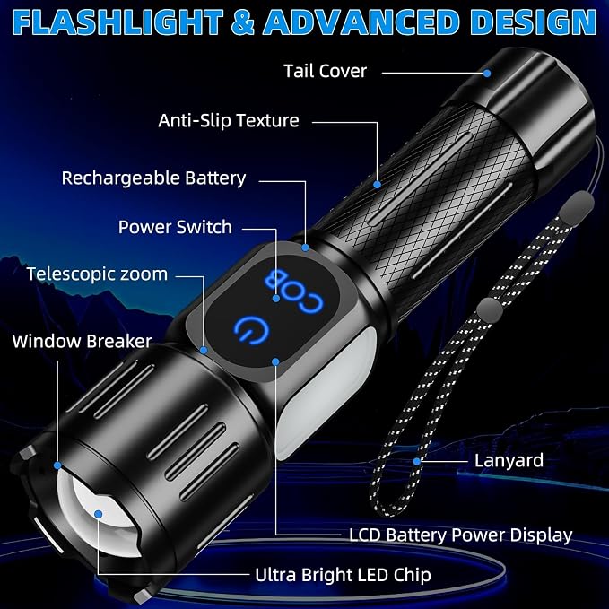 Rechargeable LED Flashlight, Super Bright 99000 High Lumens Flash Light - Image 9