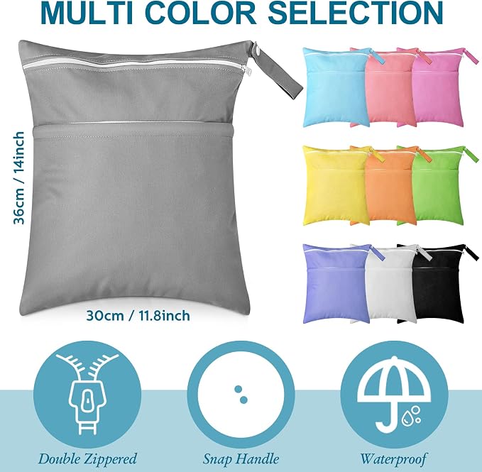 Woanger 10 Pack Wet Dry Bags for Baby Cloth Diapers Waterproof Reusable Travel - Image 2