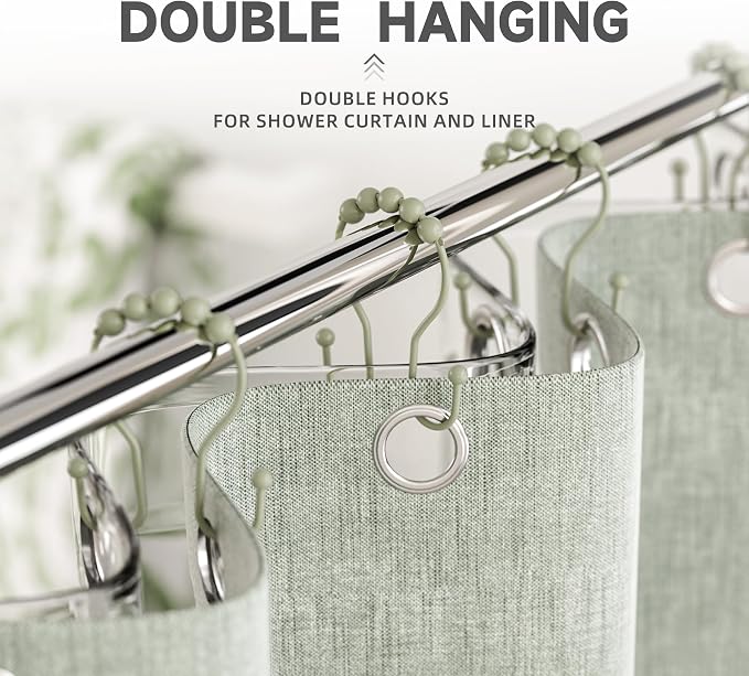 Bathway Sage Green Shower Curtain Hooks Shower Curtain Rings Rust Proof Sturdy - Image 4