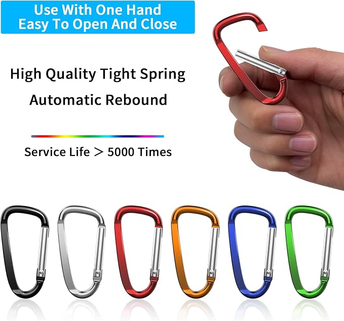 2.4" 24pcs Small Carabiner Clip Keychain, Aluminum D Ring Shape Clips - Image 3
