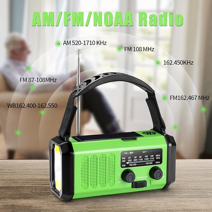 Leaton Emergency Radio with Solar/Hand Crank/USB Charging, 10000mAh - Image 3