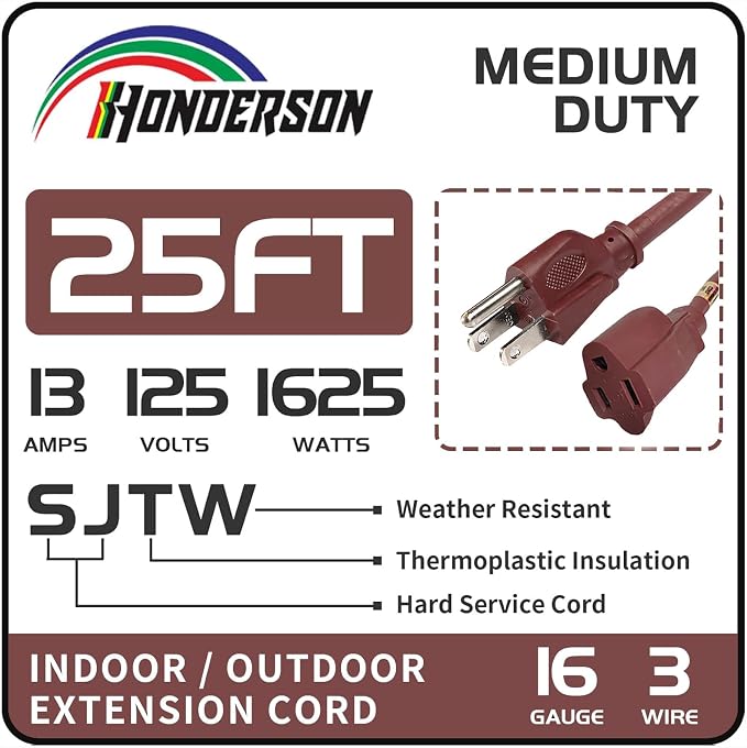 25FT Brown Outdoor Extension Cord-16/3 SJTW Durable Extension Cord - Image 2