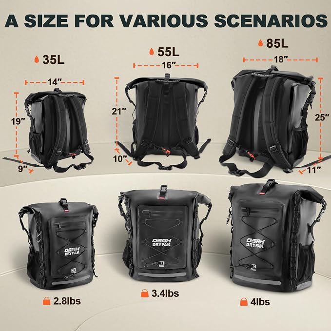 OSAH DRYPAK Waterproof Backpack Dry Bag 35L/55L/85L – Heavy Duty Roll-Top - Image 2
