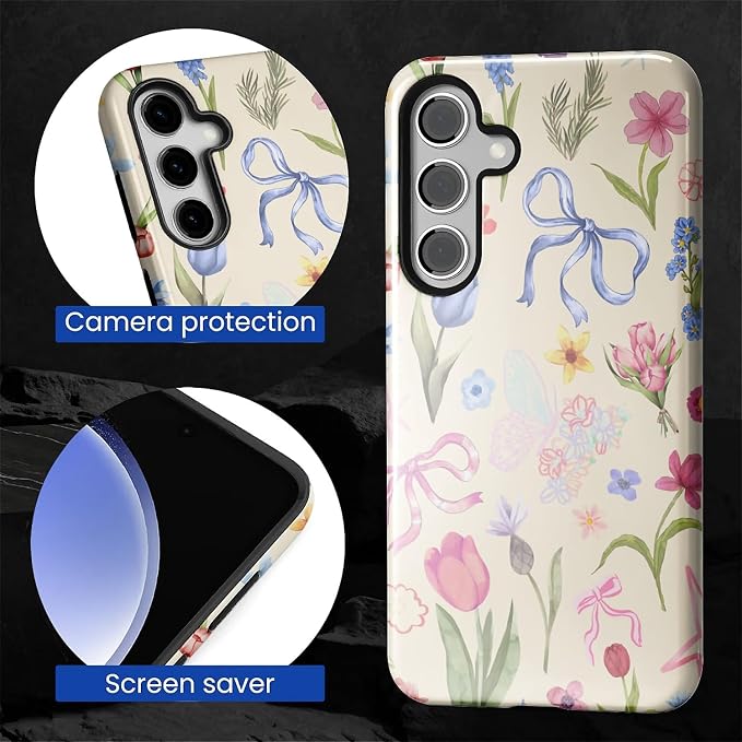 for Samsung Galaxy S24 Case, HL2 Aesthetic Flower Preppy Collage Hybrid 2 Layer - Image 4