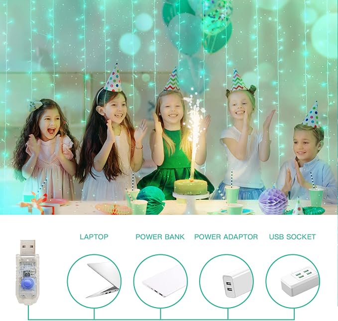 suddus Curtain Lights for Christmas, 200 Led 6.5ft x 6.5ft Hanging String - Image 4