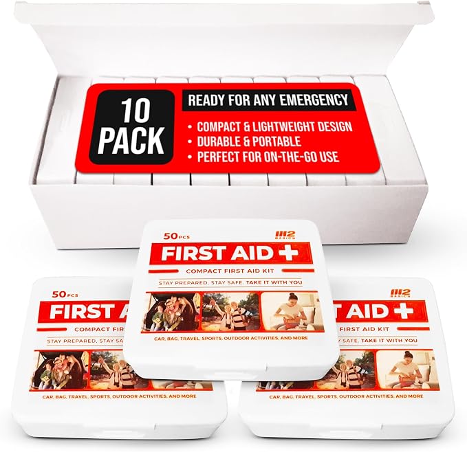 M2 BASICS Mini First Aid Kit Bulk Multi Pack, 10 Pack, 50 per Kit, 500 Total - Image 8
