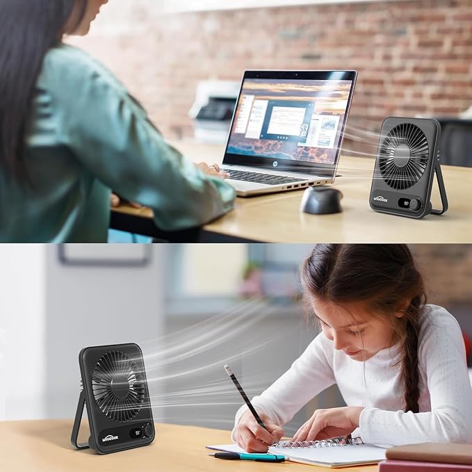WHATOOK Small Desk Fan Personal Fans: 5000mah 25 Hours Battery Office Quiet - Image 2