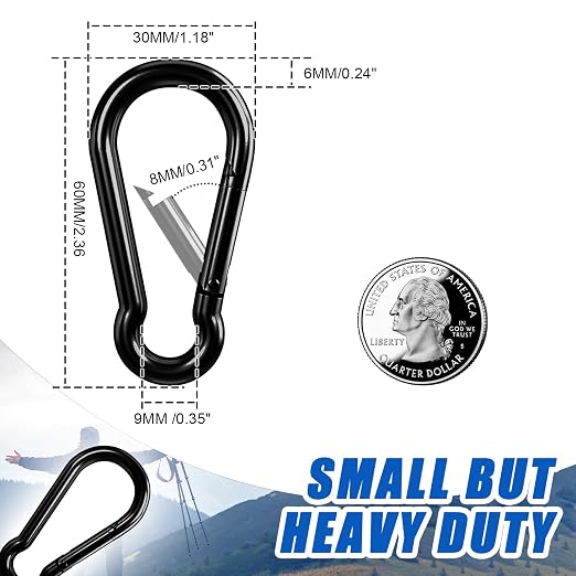Small Carabiner Clip Hook, 2.36 inch 15 pcs Black Heavy Duty Spring Snap Hook - Image 3