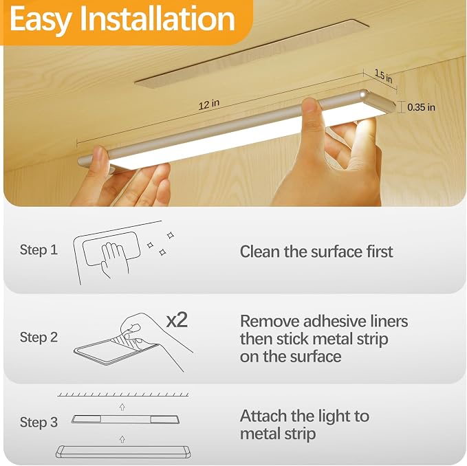 51-LED Motion Sensor Under Cabinet Lighting, 12-inch Magnetic Rechargeable - Image 4