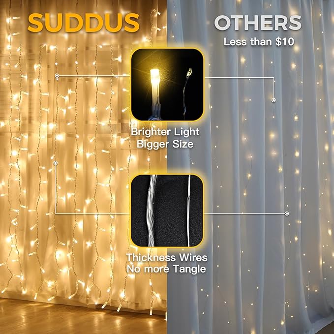 suddus Curtain Lights for Bedroom, 200 Led Hanging String Light Outdoor - Image 4
